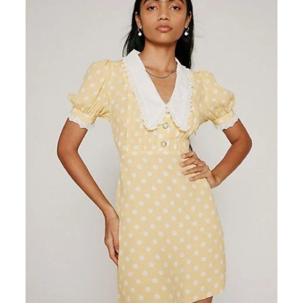 Kimchi Blue Yellow Sheath Dress with Puff Sleeves